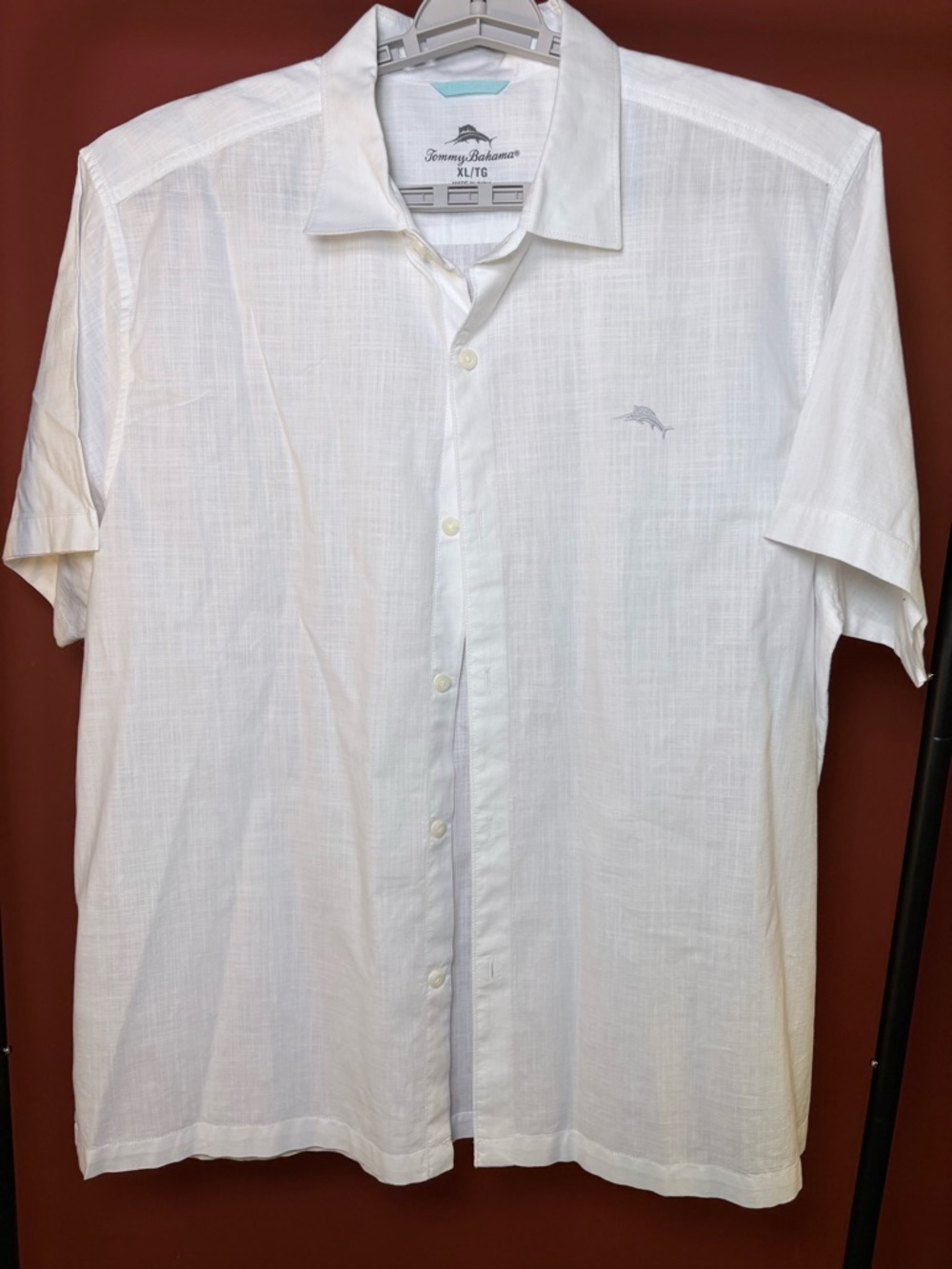 Tommy Bahama Crisp White Short-Sleeve Button-Down Shirt with Embroidered Marlin